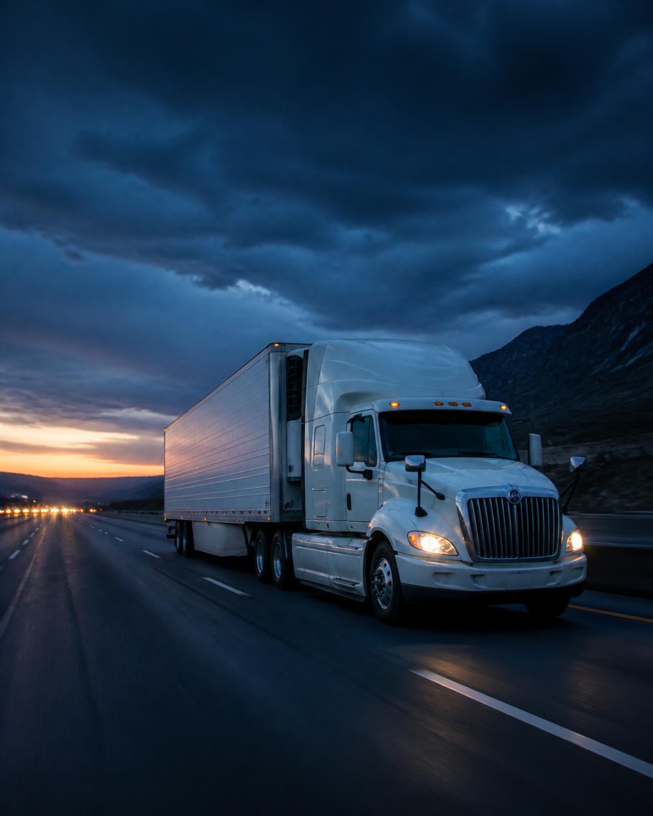 Camión refrigerado de 53 pies en una carretera de Estados Unidos